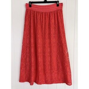 Me 2 Magic Coral Orange Eyelet Lace Maxi Skirt Stretchy Elastic Pull On Plus 3X